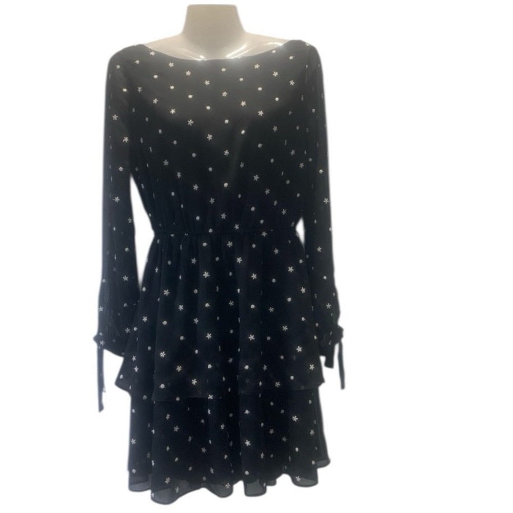 Ann Taylor Women’s Size‎ 4 Black Mini Dress Embroidered White Floral Polka Dots
